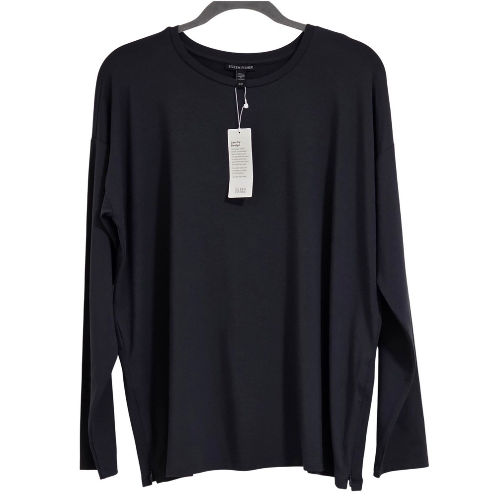 Eileen Fisher Boxy Top With Side Zip Women Medium Graphite Gray Long Sleeve New